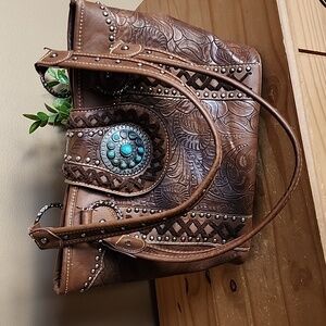Trinity Ranch Montana West Purse Tooled Leather, Studded